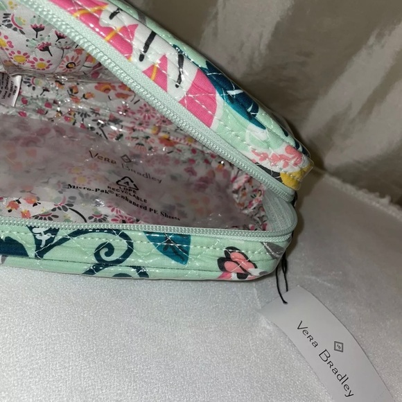New! Vera Bradley Iconic Medium PVC Coated Cosmetic Case In Mint Flowers🌷 - Picture 7 of 12